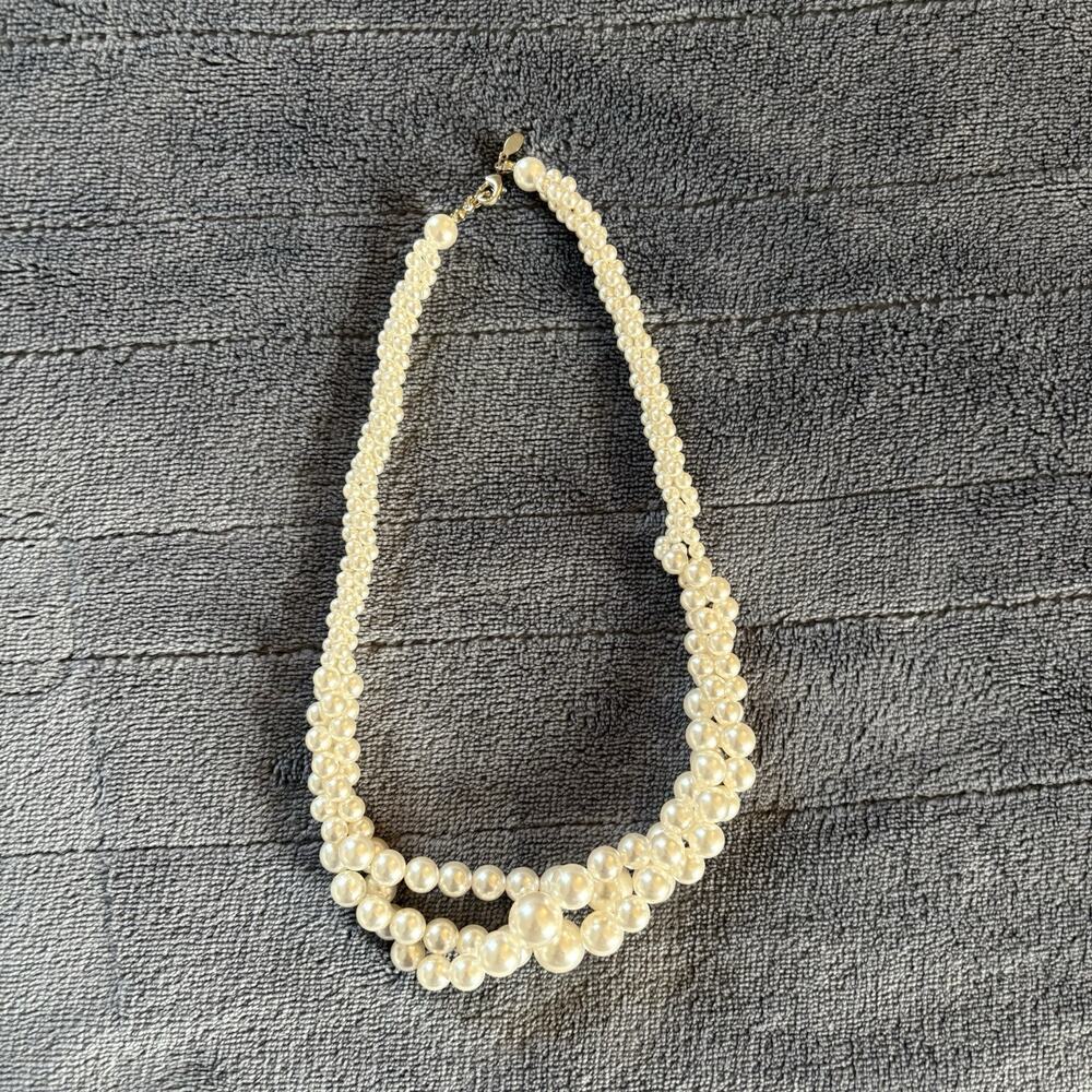 RMN The Roman Company Faux Pearl Necklace Triple Strand Twisted Graduated 17”